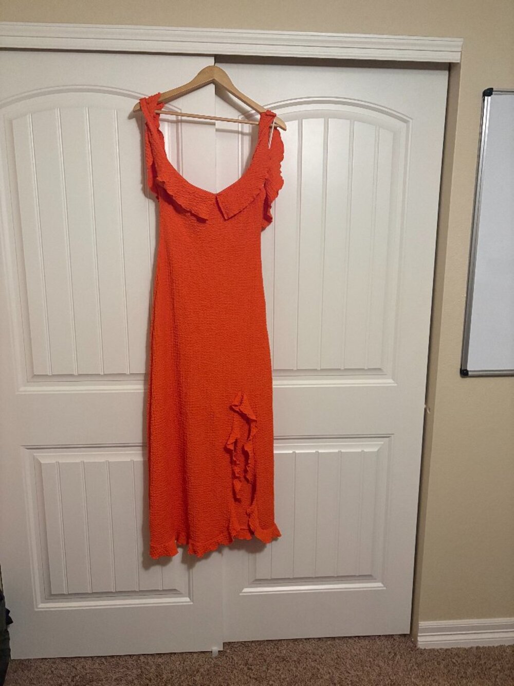 Free People Beach Twisted Game Midi Dress Small Orange Textured Ruffled Casual